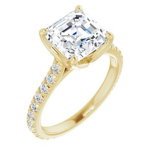 14K Yellow 8 x 8 mm Asscher Eternity Engagement Ring Mounting