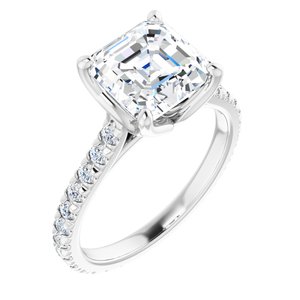 Platinum 8 x 8 mm Asscher Eternity Engagement Ring Mounting