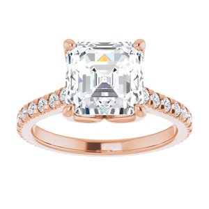 14K Rose 8 x 8 mm Asscher Eternity Engagement Ring Mounting