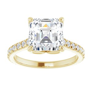 14K Yellow 8 x 8 mm Asscher Eternity Engagement Ring Mounting