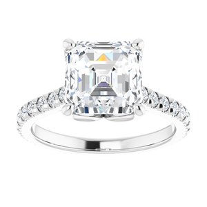 Platinum 8 x 8 mm Asscher Eternity Engagement Ring Mounting