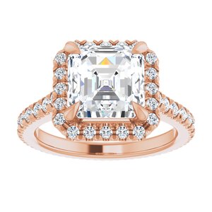 14K Rose 7 x 7 mm Asscher Engagement Ring Mounting