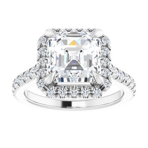 14K White 7 x 7 mm Asscher Engagement Ring Mounting