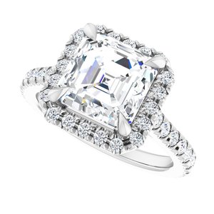 14K White 7 x 7 mm Asscher Engagement Ring Mounting