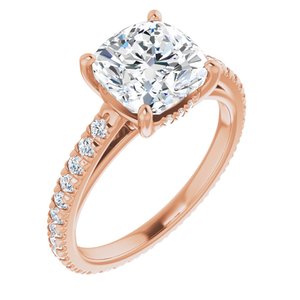 14K Rose 8mm Cushion Eternity Engagement Ring Mounting