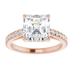 14K Rose 8mm Asscher Eternity Engagement Ring Mounting