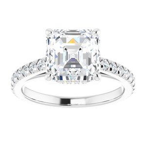 Platinum 8 mm Asscher Engagement Ring Mounting