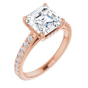 14K Rose 8mm Asscher Eternity Engagement Ring Mounting