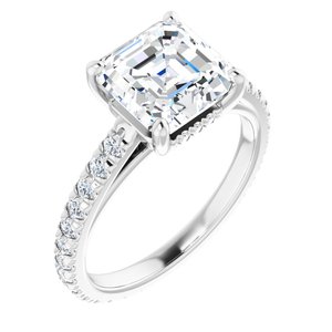 Platinum 8 mm Asscher Engagement Ring Mounting