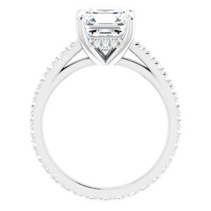 14K White 8 mm Asscher Engagement Ring Mounting