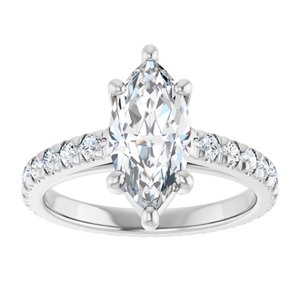 14K White 12x6 mm Marquise Engagement Ring Mounting