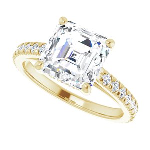 14K Yellow 8 mm Asscher Engagement Ring Mounting