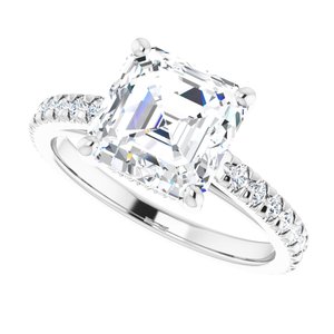 14K White 8 mm Asscher Engagement Ring Mounting