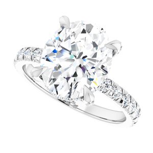 14K White 11x9 mm Oval Engagement Ring Mounting