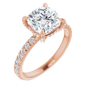 14K Rose 8 mm Cushion Engagement Ring Mounting