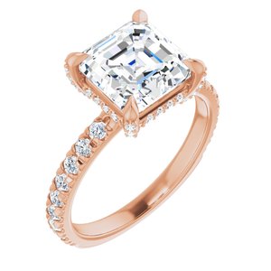 14K Rose 8 mm Asscher Engagement Ring Mounting