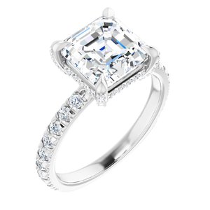 Platinum 8 mm Asscher Engagement Ring Mounting