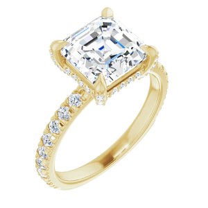 14K Yellow 8 mm Asscher Engagement Ring Mounting