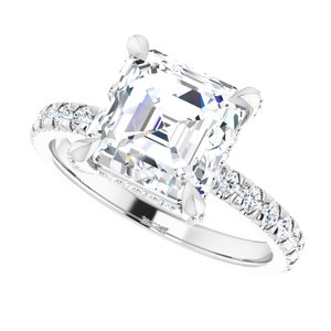 Platinum 8 mm Asscher Engagement Ring Mounting