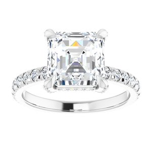 14K White 8 mm Asscher Engagement Ring Mounting