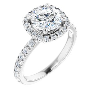 14K White 7.4 mm Round Engagement Ring Mounting