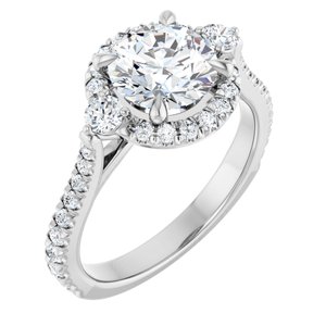 14K White 7.4 mm Round Engagement Ring Mounting