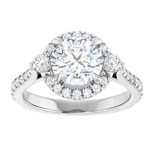 14K White 7.4 mm Round Engagement Ring Mounting