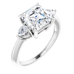 14K White  8 mm Asscher Engagement Ring Mounting