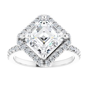 14K White 8x8 mm Asscher Engagement Ring Mounting