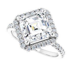 14K White 8x8 mm Asscher Engagement Ring Mounting