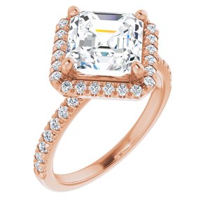 14K Rose 8x8 mm Asscher Engagement Ring Mounting