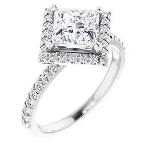 14K White 6.5x6.5 mm Square Engagement Ring Mounting