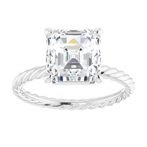 14K White 8 mm Asscher Solitaire Engagement Ring Mounting