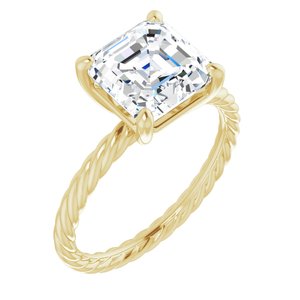 14K Yellow 8 mm Asscher Solitaire Engagement Ring Mounting