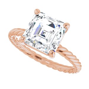 14K Rose 8 mm Asscher Solitaire Engagement Ring Mounting