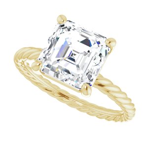 14K Yellow 8 mm Asscher Solitaire Engagement Ring Mounting