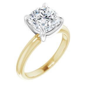 14K Yellow/White 8x8 mm Cushion Solitaire Engagement Ring Mounting