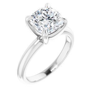 14K White 8x8 mm Cushion Solitaire Engagement Ring Mounting