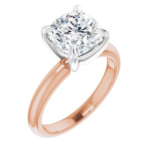 14K Rose/White 8x8 mm Cushion Solitaire Engagement Ring Mounting