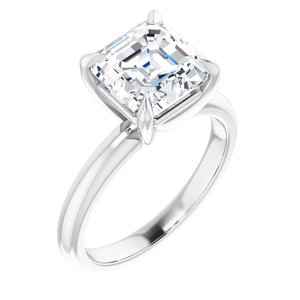 14K White 8x8 mm Asscher Solitaire Engagement Ring Mounting