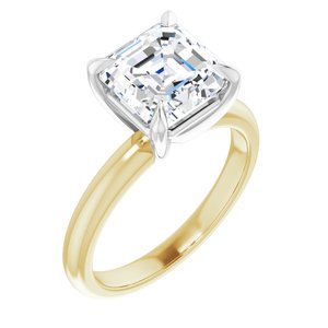 14K Yellow/White 8x8 mm Asscher Solitaire Engagement Ring Mounting