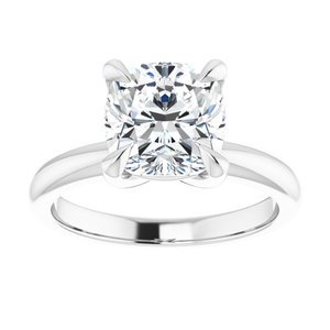 14K White 8x8 mm Cushion Solitaire Engagement Ring Mounting