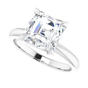 14K White 8x8 mm Asscher Solitaire Engagement Ring Mounting