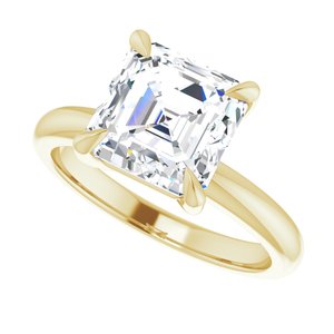 14K Yellow 8x8 mm Asscher Solitaire Engagement Ring Mounting