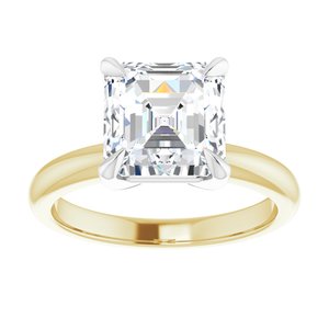 14K Yellow/White 8x8 mm Asscher Solitaire Engagement Ring Mounting