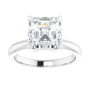 Platinum 8x8 mm Asscher Solitaire Engagement Ring Mounting