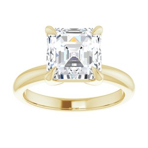 14K Yellow 8x8 mm Asscher Solitaire Engagement Ring Mounting