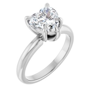 14K White 8x8 mm Heart Solitaire Engagement Ring Mounting