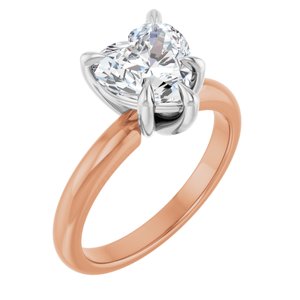 14K Rose/White 8x8 mm Heart Solitaire Engagement Ring Mounting