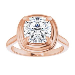 14K Rose 8 mm Cushion Solitaire Engagement Ring Mounting